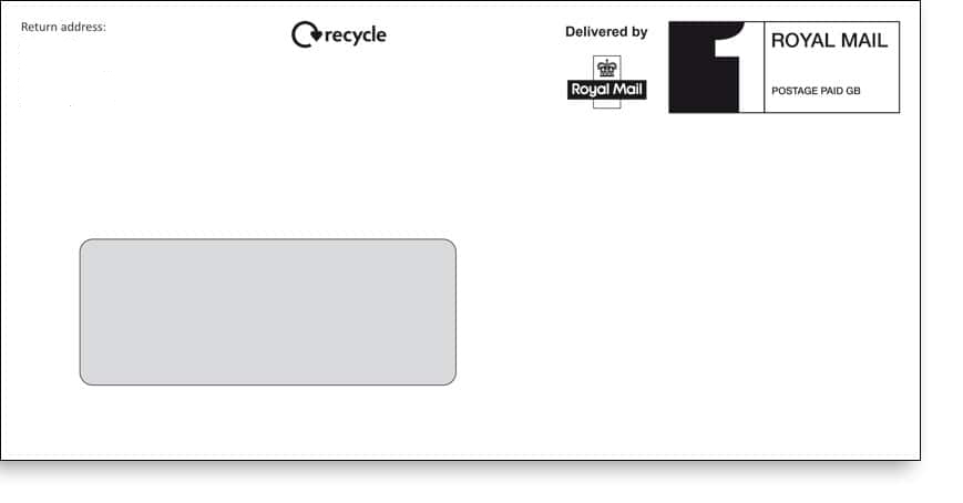 Example of a DL size (110mm x 220mm) First Class PPI Printed Envelope